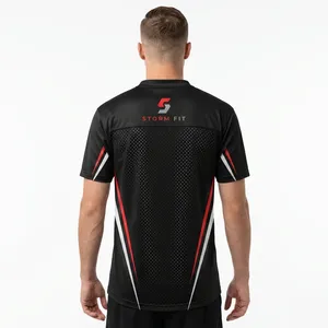 Maillot de football américain Storm Fit pour homme, noir et rouge, col en V, manches courtes, imprimé par transfert thermique, 240g, séchage rapide, 100% polyester mesh - Product Image 3