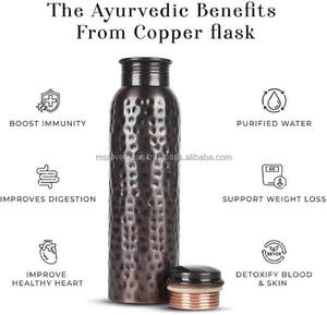 Pure Copper <b>Water</b> <b>Bottle</b> for Sale with <b>Black</b> Finish Leakproof Ayurvedic Metal Drinkware - Product Image 3