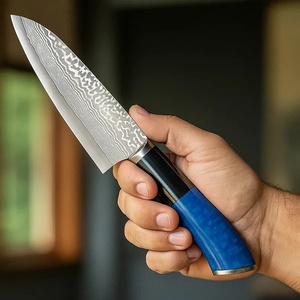 Cuchillo de Chef Hecho a Mano de Acero de Damasco con Mango de Resina Azul y Funda de Cuero, Cuchillos Profesionales de Supervivencia Tracker, A&M Enterprises - Product Image 2