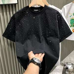 เสื้อยืดทรงบ็อกซี่แขนสั้น พิมพ์ลายเพชรระยิบระยับ ประดับคริสตัลเพชร - Product Image 3