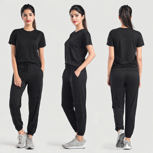 Drop Shoulder T Shirts Tracksuits Women Oversize Tee Shirts <b>Jogger</b> Sweatpants Set Ladies Street Style Loose Fit TShirt Tracksuit - Product Image 2