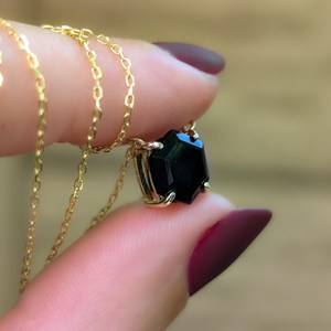 Collier hexagonal en onyx, pierre précieuse onyx noir 3 carats, argent sterling 925 plaqué or 14 carats, pendentif taille brillant, bijoux - Product Image 2
