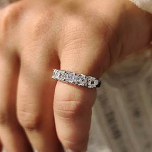 925 Sterling <b>Silver</b> <b>Emerald</b> Cut Moissanite Eternity Band | VVS Wedding <b>Ring</b> for Women - Product Image 4