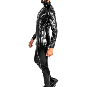 Traje de látex negro para hombre, traje ajustado de cuerpo entero, disfraz de manga larga para fiesta, escenario, cosplay - Product Image 3