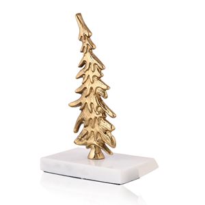 Gold Metal Christmas <b>Tree</b> Figurine on White <b>Marble</b> Base Elegant Modern Holiday Tabletop Sculpture Festive Home Decor - Product Image 2