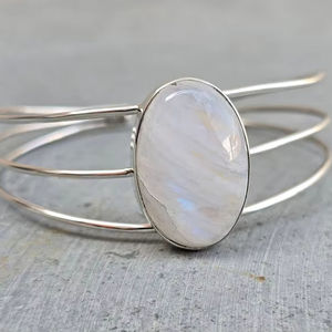 Natural Rainbow Moonstone <b>Bangle</b> 925 <b>Solid</b> Sterling Silver Adjustable Cuff Bracelet Elegant Jewelry For Women - Product Image 1