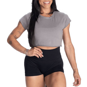 Ladies Round Neck 180 Gsm Lightweight Short Sleeve <b>Padded</b> Gym Activewear Crop T-<b>Shirt</b> Casual Blank Yoga Wear Crop Top - Product Image 1