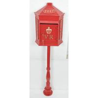 Boîte aux lettres antique dorée avec emblème couronne GR et support sur colonne, décoration extérieure, support de montage au sol, fournitures de jardin
