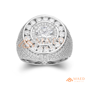 <b>Mens</b> <b>Silver</b> Tone Moissanite Halo <b>Ring</b> Luxury Round Cut Diamond Look Statement <b>Ring</b> for <b>Men</b> - Product Image 5