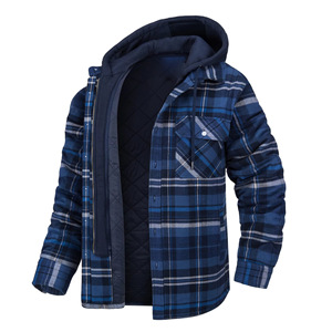 Men's Flannel Shirt <b>Jacket</b> With Removable Hood Plaid Quilted <b>Lined</b> Winter Coats Thick Hoodies Outwear Man <b>Fleece</b> Shirts - Product Image 2