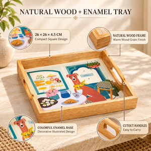 ถาดไม้เคลือบเงาธรรมชาติ ถาดเสิร์ฟทรงสี่เหลี่ยมทันสมัย ฐานตกแต่งสีสันสดใส พร้อมหูจับแบบเจาะรู สำหรับโต๊ะอาหาร ตกแต่งบ้าน |   พกพาสะดวก - Product Image 5