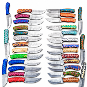 Cuchillo de acero de Damasco hecho a mano con mango colorido y funda de cuero, cuchillo de camping. - Product Image 5