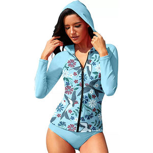 Women <b>Surfing</b> Top Zipper Long Sleeve Beach Water Sports Rash Guard With Hood - Product Image 1