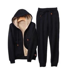 Nuevo chándal para hombre y mujer, sudaderas con capucha, Jersey grueso de Color sólido informal, pantalón largo, conjunto de 2 piezas, traje deportivo para correr de lana de invierno - Product Image 1