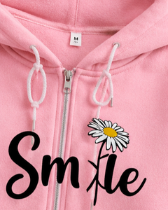 เสื้อฮู้ดซิปสีชมพูสำหรับผู้หญิง ทรงโอเวอร์ไซส์ ลายยิ้มด้านหน้า สไตล์ลำลอง ผ้าฟลีซ ยูนิเซ็กส์ สำหรับฤดูหนาว รับผลิตแบบ OEM น้ำหนัก 370 กรัม ผ้าฝ้าย 100% - Product Image 4
