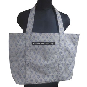 Sac fourre-tout en toile de coton indien fait à la main Jhola sac de plage avec bloc imprimé court pour le shopping et l'épicerie - Product Image 1