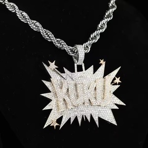 จี้รูปดาวประดับเพชรโมอิสซาไนต์ทรงกลมแบบ Iced Out เงินแท้ 925 ชุบโรเดียม สร้อยคอฮิปฮอปแบบ Bling สำหรับผู้ชาย จี้แบบ Micro Pave - Product Image 3