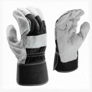 Gants de soudage en cuir doublés de coton, avec pouce droit, résistants aux éclaboussures de métal fondu, type B, pour soudage TIG/MIG, paume renforcée grise - Product Image 1