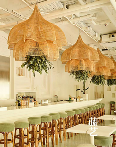 โคมไฟระย้าหวาย LED โคมไฟหวายสำหรับห้องนั่งเล่น - Product Image 2
