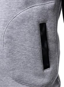 Veste varsity grise pour homme avec manches en cuir PU noir, col rabattu, vêtement décontracté d'automne, coupe régulière, fermeture à boutons - Product Image 4