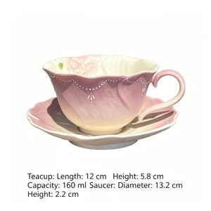 ถ้วยชาเซรามิคลายดอกไม้พร้อมจานรอง ดีไซน์ไล่เฉดสีชมพูสไตล์วินเทจ สำหรับดื่มชายามบ่าย - Product Image 2