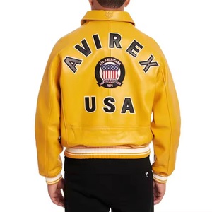 Chaqueta Bomber de Lona y Cuero Amarillo para Hombre Avirex, Cuello Camisero, Cierre de Cremallera, Diseño con Parches Bordados, Estilo Casual de Invierno - Product Image 6