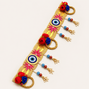 Décoration artisanale pour porte, motif œil porte-bonheur Bandhanwar, avec Latkan floral doré, pour la fête de Diwali, les mariages et l'entrée de la maison - Product Image 1