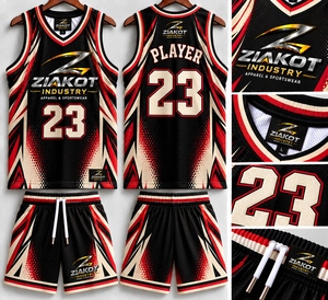 Vente en gros directe ZIAKOT INDUSTRY Maillot de basket-ball personnalisé noir et blanc à col rond avec sublimation - Product Image 5