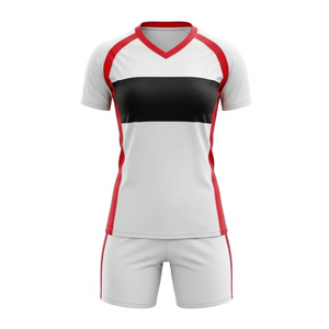 Unisex Volleyball Uniform Set White Red Black Sublimation Printed Breathable 100% Polyester Seamless Fusing Jersey Shorts Adult - Product Image 2