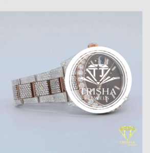 Montre entièrement sertie de diamants Moissanite bicolores avec un attrait luxueux en or blanc et or rose de qualité supérieure - Product Image 2