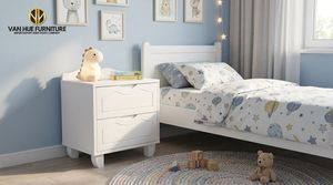 Table de chevet pour enfants en bois blanc de qualité supérieure, table de nuit pour enfants avec 2 tiroirs de rangement pour la chambre d'enfant - Product Image 6