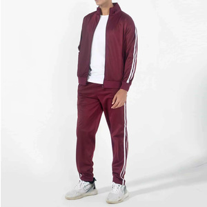 New Design Men's Maroon <b>Tracksuit</b> Full Zipper Sporty Two Piece Set Solid Color Side Pockets Breathable Polyester Autumn Wear - Product Image 5