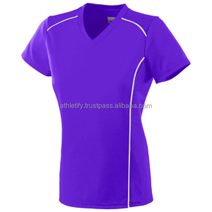 Maillot de foot féminin de haute qualité, respirant, écologique, durable, séchage rapide, col en V, manches courtes, personnalisable - Product Image 1