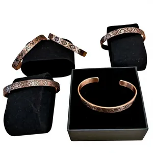 Premium Pure Copper <b>Engraved</b> Vintage Floral Leaf Pattern Cuff <b>Bangle</b> Adjustable Open Flat Wristband - Product Image 6
