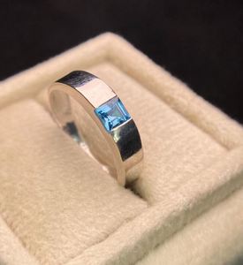 Blue Topaz <b>Mens</b> <b>Ring</b> Sterling <b>Silver</b> 14K Gold Plated Certified Wedding Band Square Cut December Birthstone Minimalist Engagement - Product Image 1