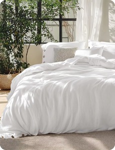 Ensemble de couette en lin beige, literie tissée unie avec taies d'oreiller, décoration simple et écologique pour la chambre à coucher - Product Image 6