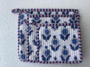 Block Print Quilted Pouch Artisan Toiletry <b>Bag</b> Cotton Makeup Organizer Handcrafted Cosmetic Case Sustainable Travel <b>Accessory</b> - Product Image 5