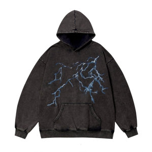 Sudadera con Capucha Extra Grande al por Mayor OEM, con Estampado de Rayos Azules, de Algodón French Terry, Informal, con Bolsillo Delantero - Product Image 2