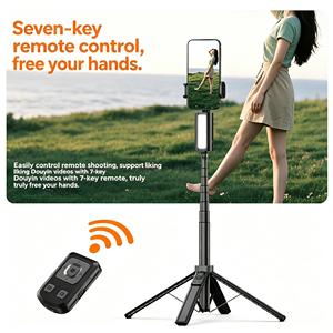 Trépied perche à selfie compact tout-en-un avec lumière d'appoint intégrée 3 couleurs, conception de rangement cylindrique dissimulée, portable pour le vlogging - Product Image 2