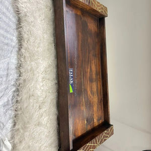 Bandeja para servir chocolate con incrustaciones de madera y nácar de forma redonda superventas, bandeja para servir estilo árabe de FWE - Product Image 3