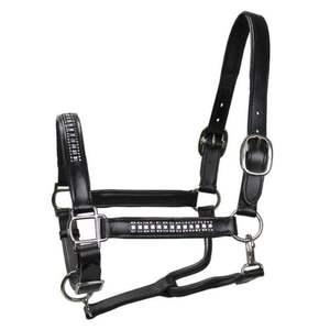 Genuine <b>Leather</b> Bling Horse <b>Halter</b> Crystal Studded Padded Headcollar with Adjustable Premium Equestrian Horse Tack Gear - Product Image 1