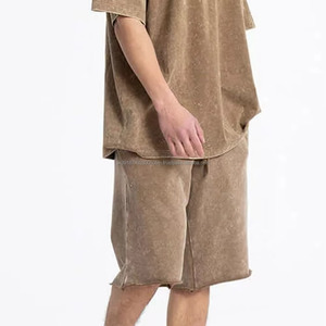 2026 New Plain Custom Men's Summer <b>Set</b> Acid Wash Casual Sports Breathable Quick Dry 100% Cotton Clothing - Product Image 5