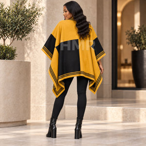HMR Sorority Sisterhood Color Block <b>Poncho</b> With Batwing Sleeves Long Casual 100% Acrylic Anti-Pilling Autumn Wear - Product Image 4