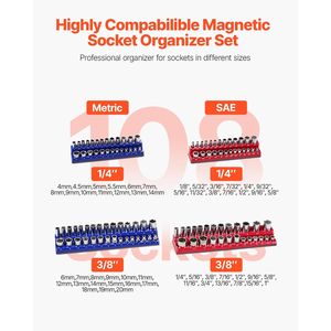 Set di 4 Organizzatori Magnetici per Bussole da 1/4FT e 3/8FT (Metrico e SAE) con Vassoi Portaetichette Trasparenti e Supporto Magnetico per Bussole - Product Image 2