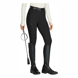 Jodhpurs d'équitation noirs pour femmes, taille mi-haute, coupe ajustée, avec grip intégral et patch logo - Product Image 5