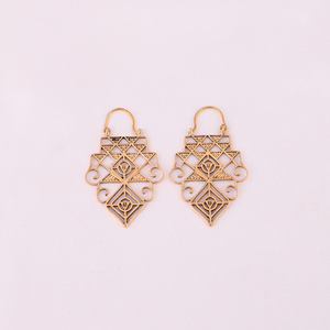 Latticework Brass <b>Gold</b> Plated Trendy <b>Dangling</b> Fashion <b>Earrings</b> - Product Image 1
