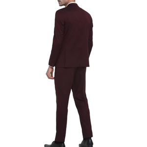 Costume d'affaires bordeaux pour homme, coupe ajustée, simple boutonnage, col à revers, mélange de laine, tenue formelle pour le bureau et les mariages - Product Image 1