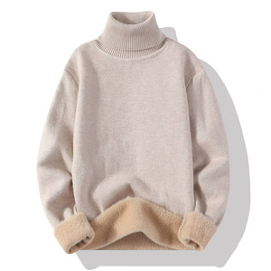 เสื้อสเวตเตอร์คอสูงสำหรับผู้ชาย สีพื้น ผ้าฟลีซบุขนด้านใน เสื้อกันหนาวแขนยาวปกติ ผ้าอะคริลิกป้องกันขนร่วง - Product Image 1