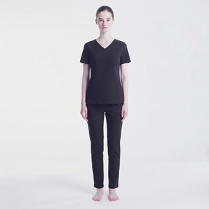 Women Medical Scrub Set Two Piece <b>Black</b> Cotton Polyester Uniform Hospital Nurse Workwear Top And Pants - Product Image 3