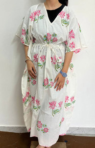 Vestido Kaftán de Algodón Estampado para Mujer, Vestido Kaftán Largo de Algodón, Kaftán Maxi de Algodón - Product Image 3